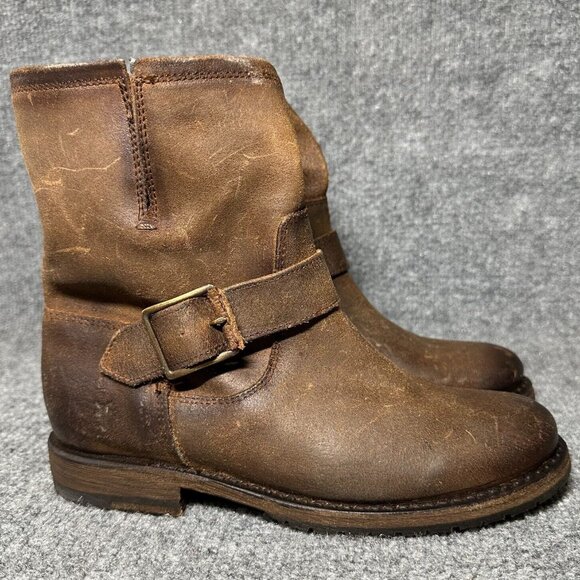 Frye Natalie Leather Short Engineer Boots Womens Size 6B Brown Leather - Picture 1 of 10